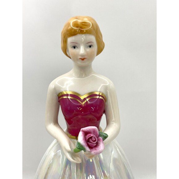 Vintage Porcelain Luster Girl Figurine, Ball Gown with Rose Details - Picture 2 of 10